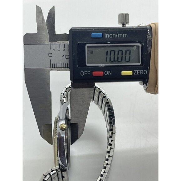 Vintage TIMEX Men's Two Tone Watch T B0 Stainless Steel Stretch Spiedel Bracelet - Picture 5 of 5